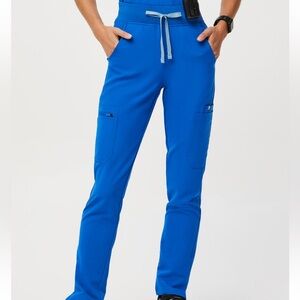 Figs Blue Straight Leg Pants with Elastic Waistband